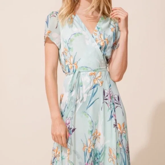 Yumi Kim Wrap Maxi Dress Woman’s Size Medium Mint Green Floral Print - Picture 12 of 12